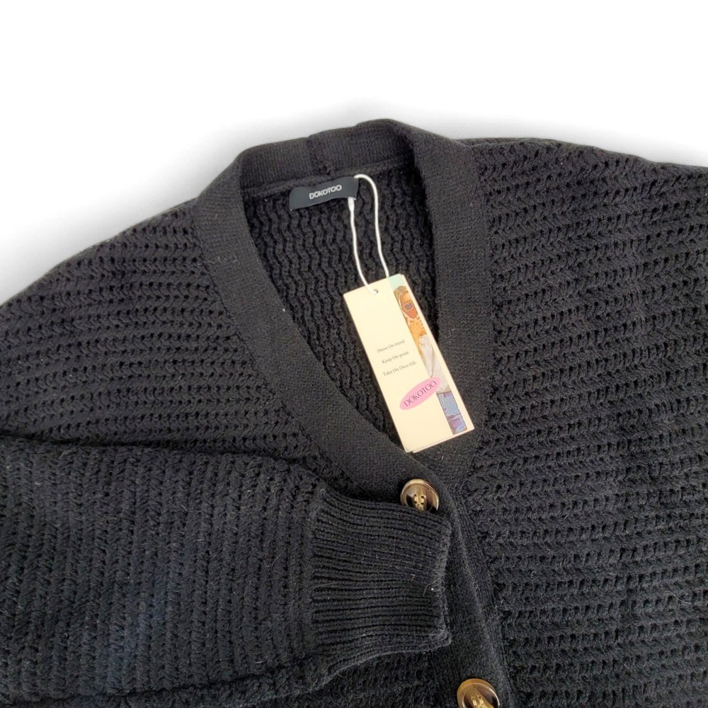 Dokotoo Womens Cardigan Sweater Large Black Chunky Knit Button‎ Front NWT